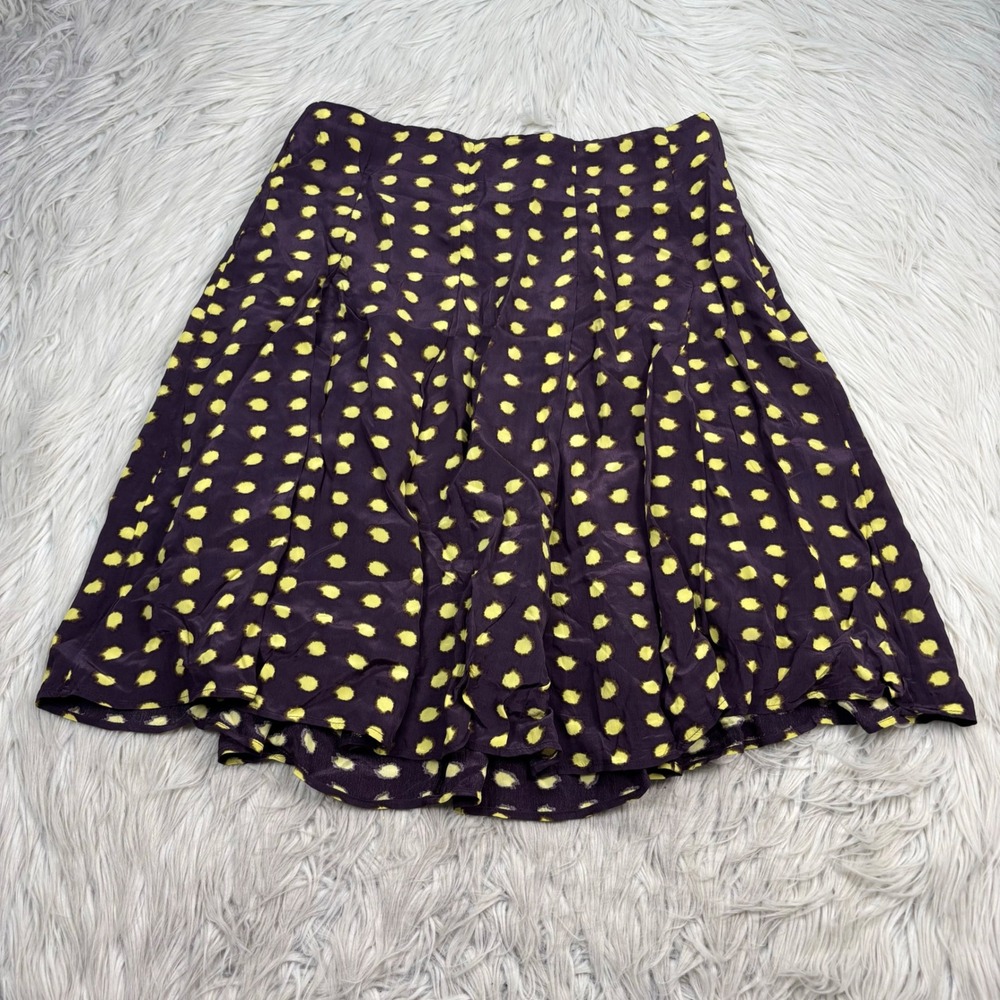 J.Crew Women's 6 Brown Yellow Polka Dot Silky A-line Skirt Preppy Flirty Retro